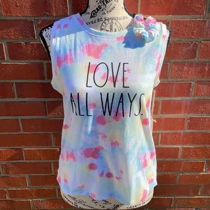 NWT Rae Dunn love all ways tank tie dye set matching scrunchie XS
